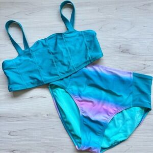 More than Magic Blue Purple Seashell Mermaid Ombré Girls High Rise Bikini Set
